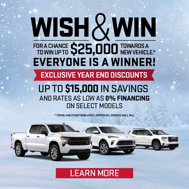 Winter vehicle promotion offering up to $25,000 towards a new vehicle and up to $15,000 in savings.