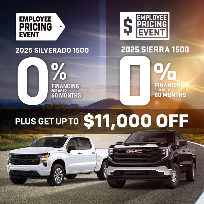 Pre-owned sales event ad featuring vehicles, mountains, and promotional offers, including a $500 bonus and free oil changes.