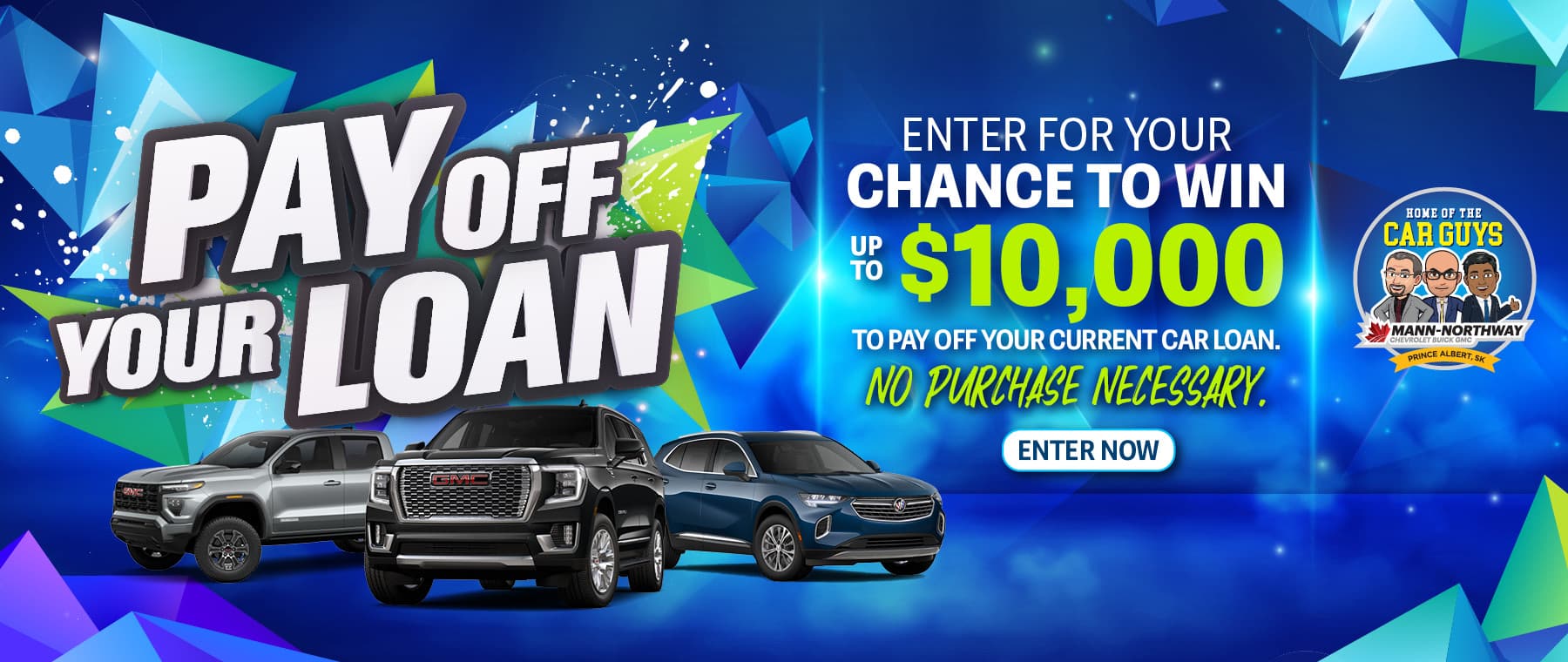 Car loan contest offering a chance to win up to $10,000. Includes GMC cars and entry details.