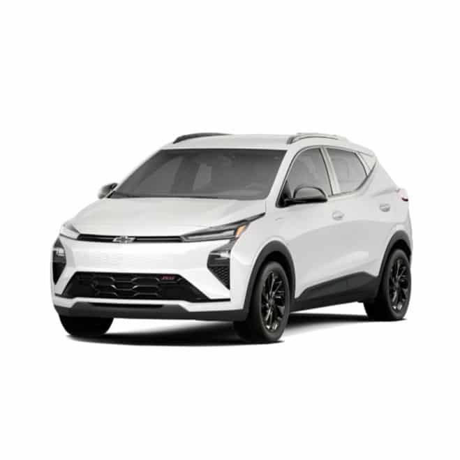 A white Chevrolet Blazer SUV on a plain white background, viewed from the front left side. The vehicle has sleek lines, a distinctive grille, and modern headlights, giving it a sporty appearance.